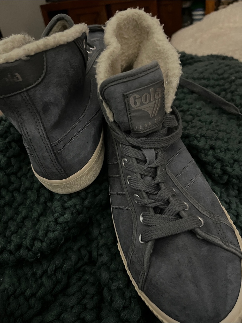 Gola Gray Suede High-Top Sneakers with Shearling Collar